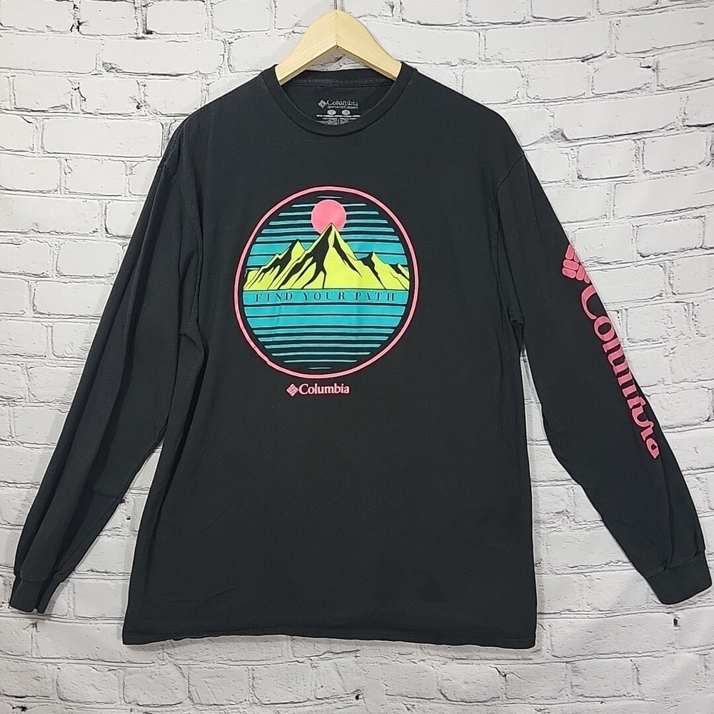 Columbia Mens Long‎ Sleeve Black Crewneck Shirt Find Your Path Mountain L Flaw